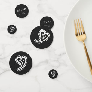 Sweet Paisley Hearts in Black Table Confetti