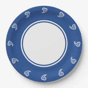 Sweet Paisley Hearts in Blue Paper Plate