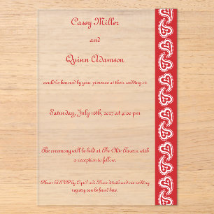Sweet Paisley Hearts in Cherry Acrylic Wedding Invitations