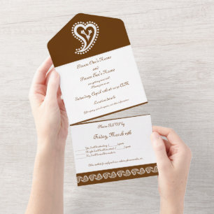 Sweet Paisley Hearts in Chocolate All In One Invitation