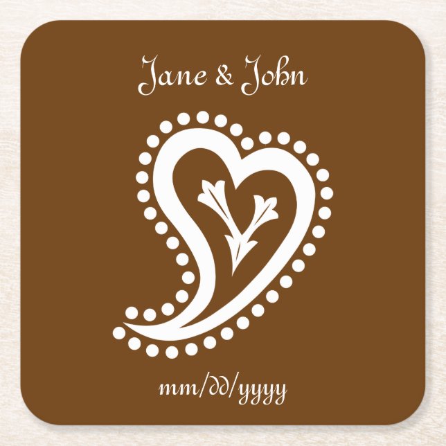Sweet Paisley Hearts in Chocolate Paper Coaster (Front)