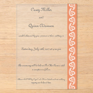 Sweet Paisley Hearts in Coral Acrylic Wedding Invitations