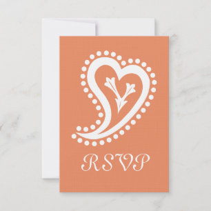 Sweet Paisley Hearts in Coral RSVP Card