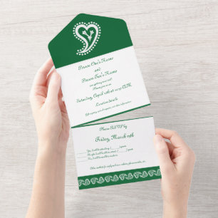 Sweet Paisley Hearts in Green All In One Invitation