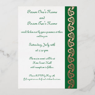 Sweet Paisley Hearts in Green Foil Invitation