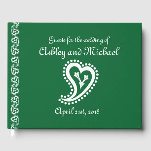 Sweet Paisley Hearts in Green Guest Book