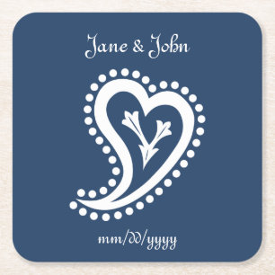 Sweet Paisley Hearts in Navy Paper Coaster