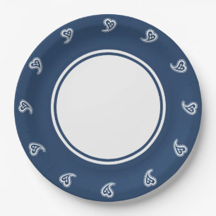 Sweet Paisley Hearts in Navy Paper Plate