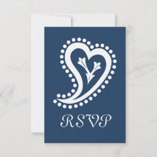 Sweet Paisley Hearts in Navy RSVP Card