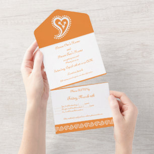 Sweet Paisley Hearts in Orange All In One Invitation