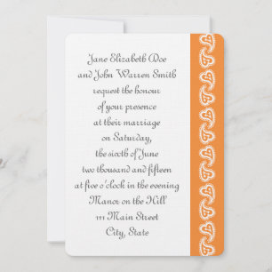 Sweet Paisley Hearts in Orange Wedding Invitation
