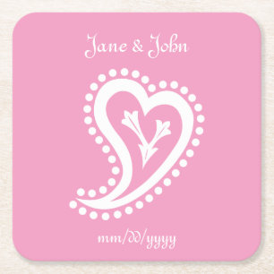 Sweet Paisley Hearts in Petal Pink Paper Coaster