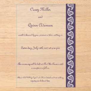 Sweet Paisley Hearts in Purple Acrylic Wedding Invitations