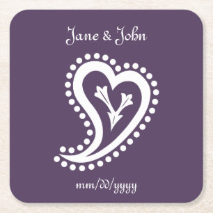 Sweet Paisley Hearts in Purple Paper Coaster