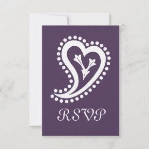 Sweet Paisley Hearts in Purple RSVP Card