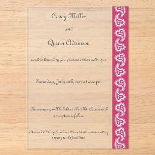 Sweet Paisley Hearts in Raspberry Acrylic Wedding Invitations