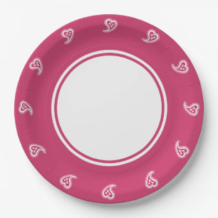 Sweet Paisley Hearts in Raspberry Paper Plate