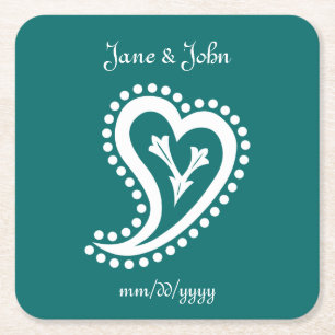 Sweet Paisley Hearts in Teal Paper Coaster