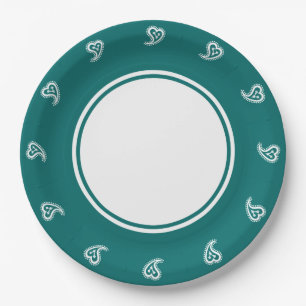 Sweet Paisley Hearts in Teal Paper Plate