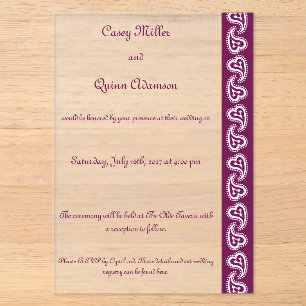 Sweet Paisley Hearts in Wine Acrylic Wedding Invitations