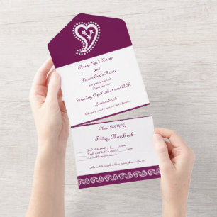 Sweet Paisley Hearts in Wine All In One Invitation