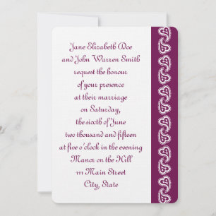 Sweet Paisley Hearts in Wine Wedding Invitation