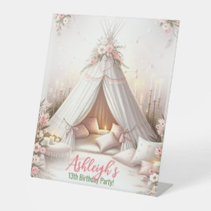 Sweet Pajama Party Girly Sleepover Birthday Pedestal Sign