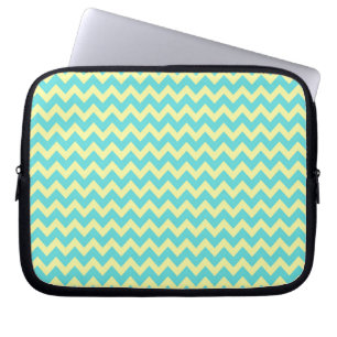 Sweet Pale Teal Blue and Yellow Chevron Pattern Laptop Sleeve