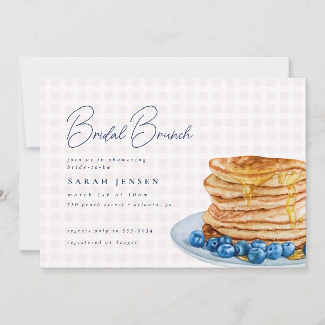 Sweet Pancake Pink Gingham Bridal Shower Brunch Invitation (Front)