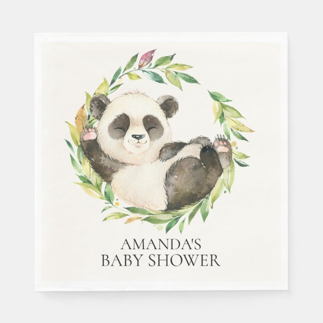 Sweet Panda Bear Neutral Baby Shower Paper Napkins (Front)
