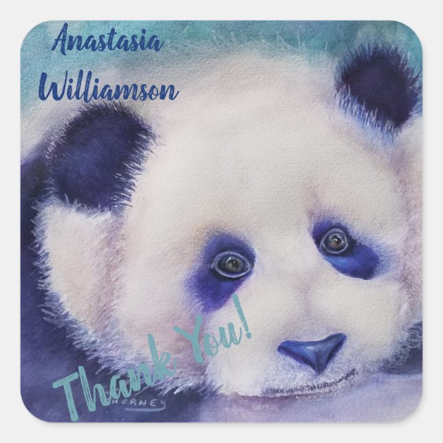 SWEET PANDA BEAR THANK YOU SQUARE STICKER (Front)