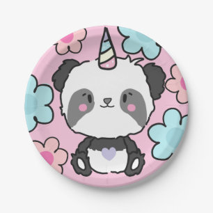 Sweet Panda Unicorn Girly Floral Paper Plate