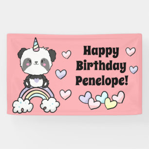 Sweet Pandacorn with Rainbow Hearts Birthday Banner