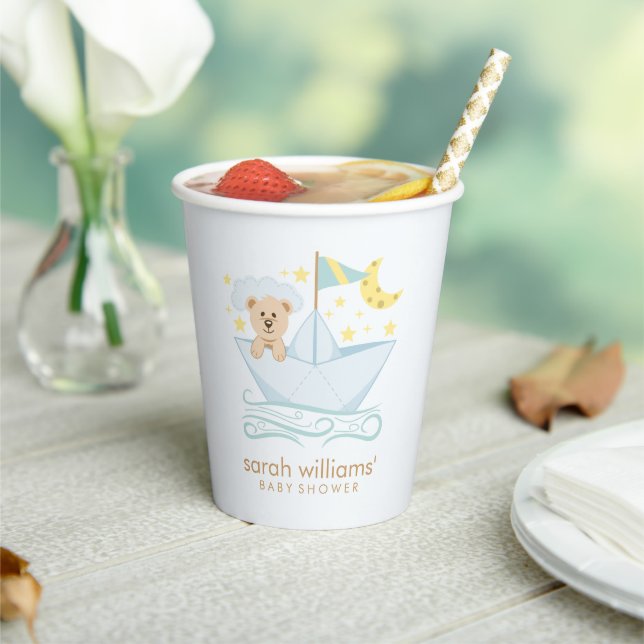 Sweet Paper Boat Bear Baby Shower Cups (Insitu)