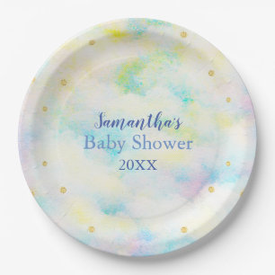 Sweet Pastel Blue Clouds Baby Shower Paper Plate