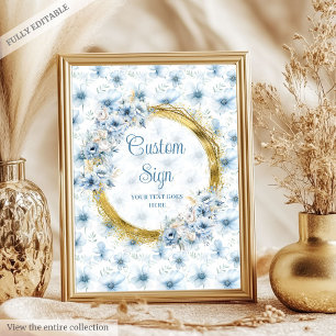 Sweet pastel blue flowers gold boho custom sign
