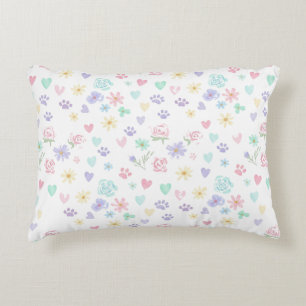 Sweet Pastel Floral Hearts and Paw Print Pattern  Decorative Cushion