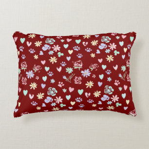 Sweet Pastel Floral Hearts and Paw Print Pattern  Decorative Cushion