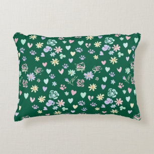Sweet Pastel Floral Hearts and Paw Print Pattern Decorative Cushion