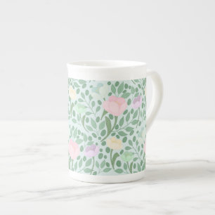 Sweet pastel flowers on blue bone china mug
