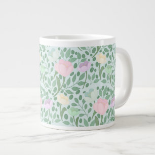 Sweet pastel flowers on blue large coffee mug