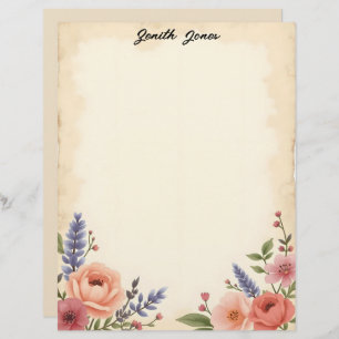 Sweet Pastel Flowers Stationery Paper Custom Letterhead