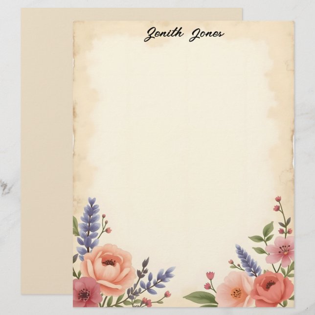 Sweet Pastel Flowers Stationery Paper Custom Letterhead (Front/Back)