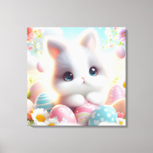 Sweet Pastel Kawaii Kitten Easter Eggs Canvas Print