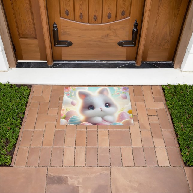 Sweet Pastel Kawaii Kitten Easter Eggs Doormat (Outdoor)