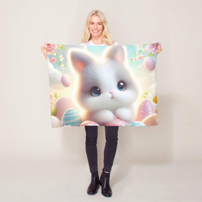 Sweet Pastel Kawaii Kitten Easter Eggs Fleece Blanket (In Situ)