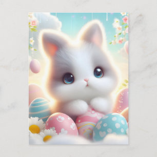 Sweet Pastel Kawaii Kitten Easter Eggs Holiday Postcard