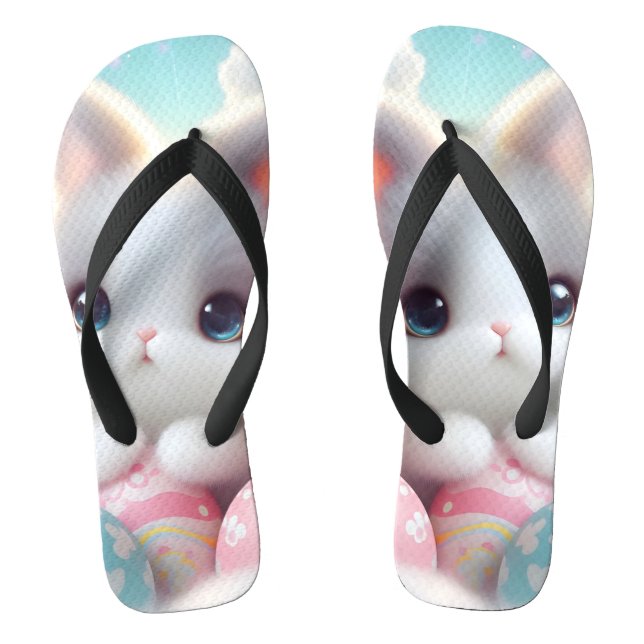 Sweet Pastel Kawaii Kitten Easter Eggs Jandals (Footbed)