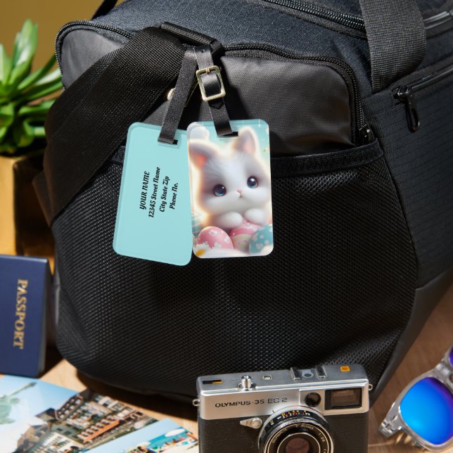 Sweet Pastel Kawaii Kitten Easter Eggs Luggage Tag (Front & Back)