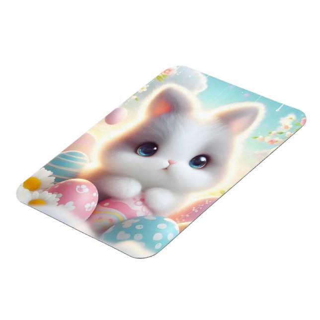 Sweet Pastel Kawaii Kitten Easter Eggs Magnet (Left Side)
